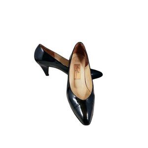 Amalfi Black Patent Kitten Heels Monica Pointed Toe Classic Italian Pumps